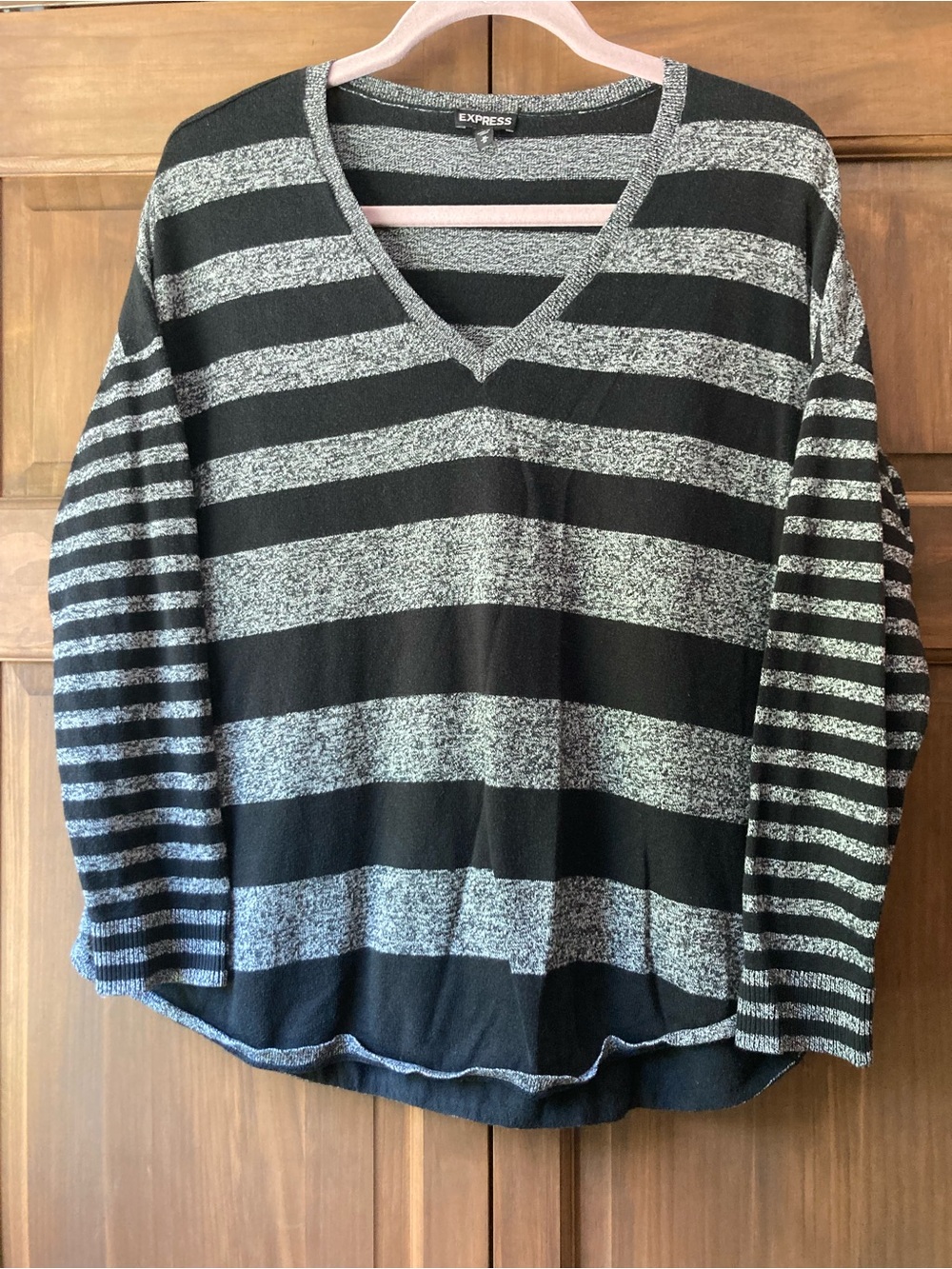 Express Blavk & Gray Striped Sweater Medium